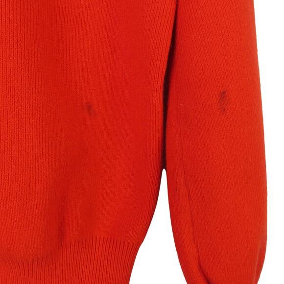 1980s Vintage Zeagoo Orange Red Scarlett High Neck Knit Sweater Small Retro - Picture 3 of 7